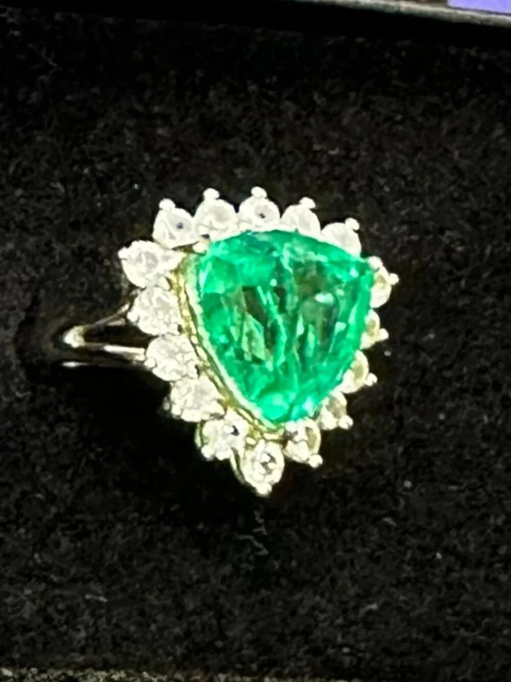 Emeraldine Quartz (Triplet) Natural White Zircon Halo Ring Size 9